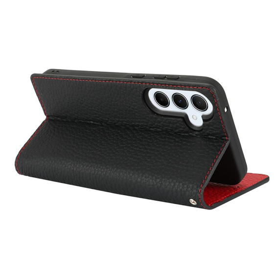 Pattintható tok a Samsung Galaxy S25+ Plus, Litchi Skin Grain, fekete