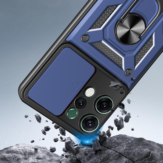 Páncélozott tok Oppo Reno 14 készülékhez, kameravédelemmel, állvánnyal, kék színű