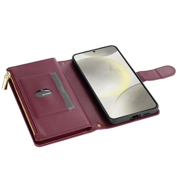 Flap tok Samsung Galaxy S25 Edge, Rhombus Crossbody Leather, bordó