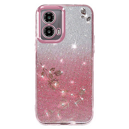 Tok Motorola Moto G24 / G24 Power / G04, Glitter Flower, rózsaszín rose gold