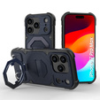 Tok iPhone 17 Pro Max készülékhez, MagSafe, páncélozott, állvánnyal, kék
