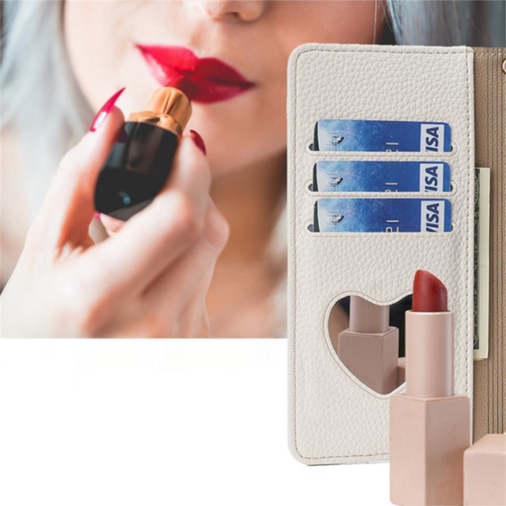 Flip tok Samsung Galaxy A25 5G, Wallet Zipper Pocket, tükörrel, fehér