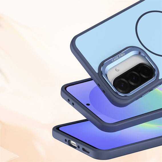 Bőrérintéses tok MagSafe állvánnyal Samsung Galaxy A57 5G készülékhez, kék