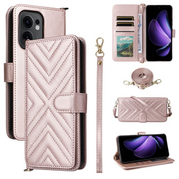 Tok patenttal a Oppo Reno 13F 5G-hez, Crossbody Leather Wallet, rózsaszín