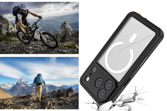 Redpepper tok iPhone 17 Pro készülékhez, IP68 vízálló, MagSafe, átlátszó, fekete oldallapokkal
