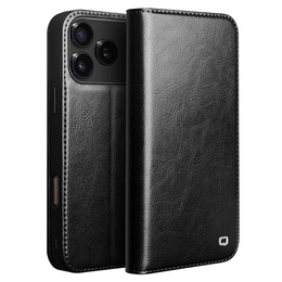 QIALINO valódi marhabőr flip tok iPhone 17 Pro készülékhez, fekete