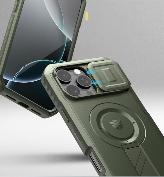 Páncélozott tok iPhone 16 Pro Max készülékhez, Dexnor CamProtect MagSafe, zöld (Két keret)