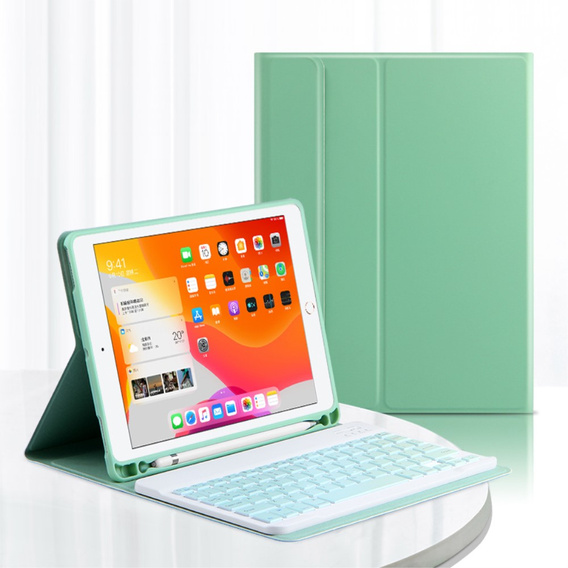Tok + billentyűzet iPad 10.2 7/8/9 gen 2019/2020/2021, Keyboard Cover Pen Slot, zöld