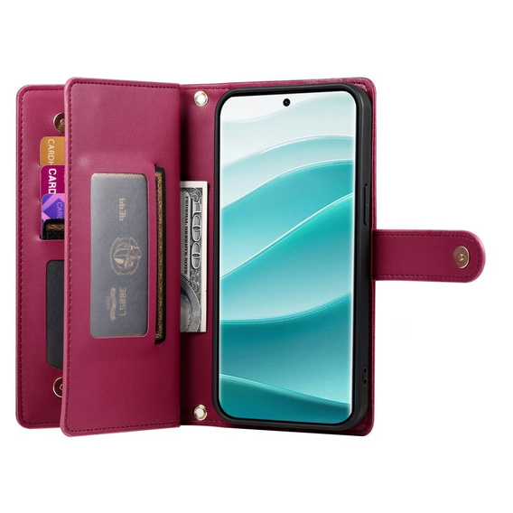 Pattintható tok a Xiaomi Redmi Note 14 Pro 5G / Poco X7 5G, Wallet Zipper Pocket, piros
