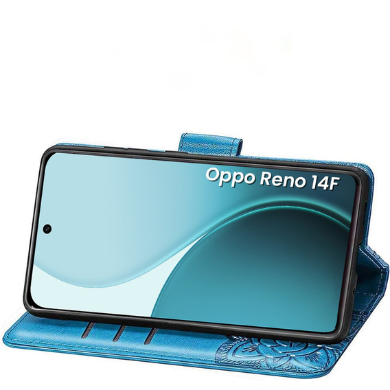Pattintható tok Oppo Reno 14F, pénztárca, Butterfly, kék
