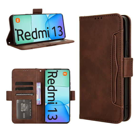 Pattintható tok a Xiaomi Redmi 13, Card Slot, barna