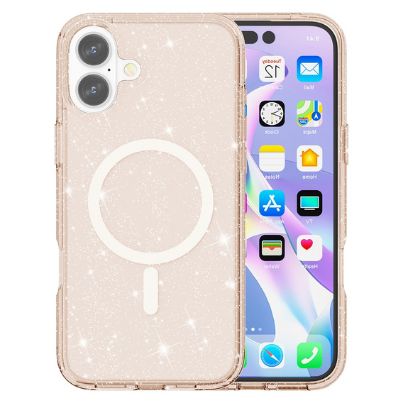Tok iPhone 17 készülékhez, MagSafe, csillogó, áttetsző arany színű