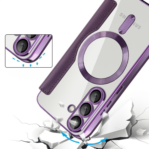 Pattintható tok a Samsung Galaxy S25, RFID Wallet MagSafe CamShield, lila