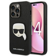 Karl Lagerfeld Telefontok a iPhone 14 Pro Max, Saffiano Karl's Head Patch, fekete