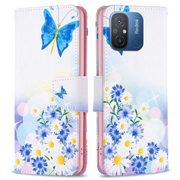 Pattintható tok a Xiaomi Redmi 12C, butterfly and flowers, fehér