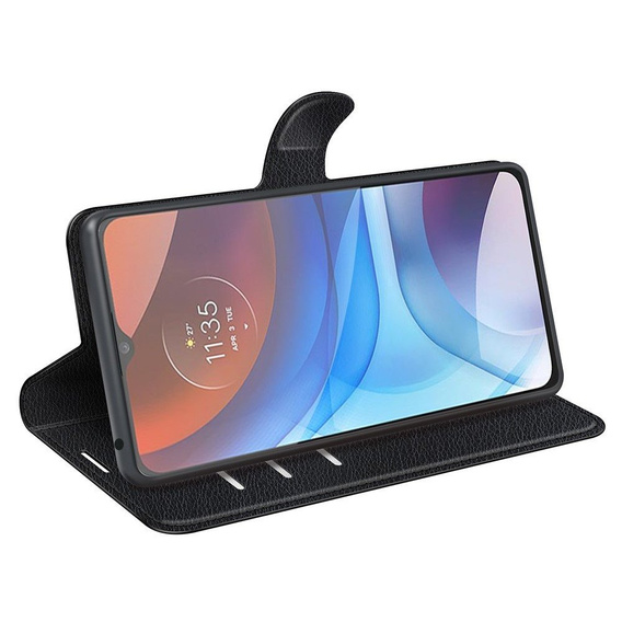 Pattintható tok a Motorola Moto E7 Power / E7i Power, Wallet Litchi Texture, fekete