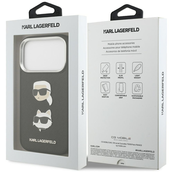 Karl Lagerfeld Grained Karl & Choupette Heads Pins & Logo tok iPhone 17 Pro-hoz