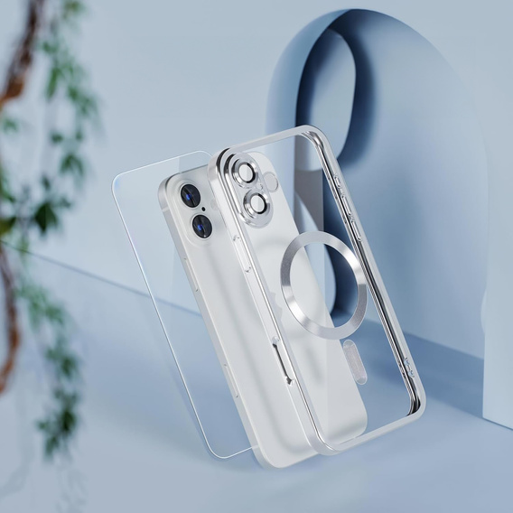 Tok iPhone 16 Plus-hoz, Electro MagSafe, ezüst + üveg a képernyőhöz