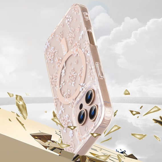 Mágneses tok virágos lézeres mintával iPhone 16 Pro-hoz