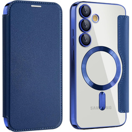 Pattintható tok a Samsung Galaxy S25 FE, RFID Wallet MagSafe CamShield, sötétkék