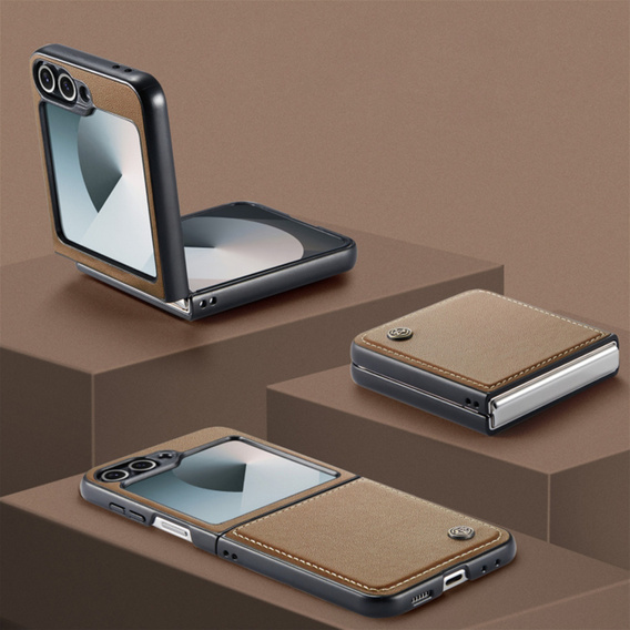 Tojás Samsung Galaxy Z Flip7 FE / Z Flip6, CASEME Litchi Leather, barna