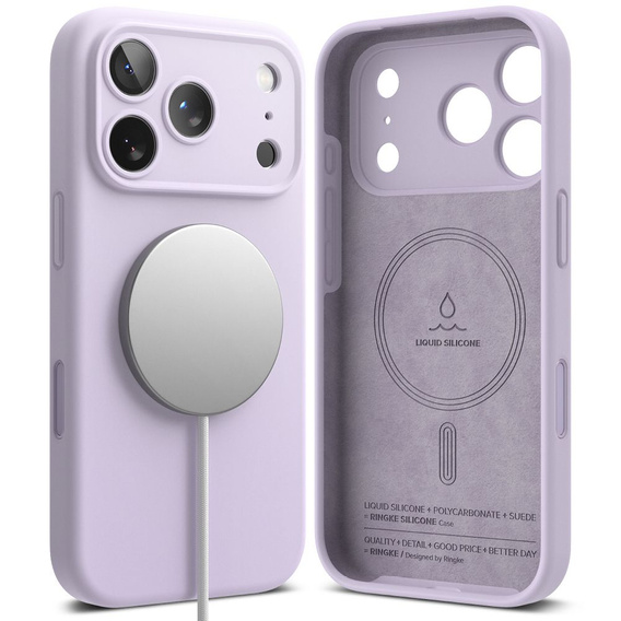Ringke tok iPhone 17 Pro Max készülékhez, szilikon mágneses MagSafe, világos lila