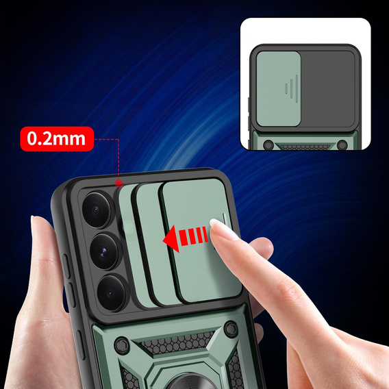 Páncélozott tok Samsung Galaxy A56, CamShield Slide, zöld + edzett üveg 9H