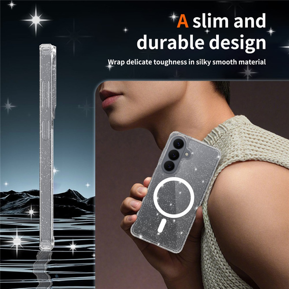 Csillogó tok, MagSafe-hez, Samsung Galaxy S26-hoz, átlátszó