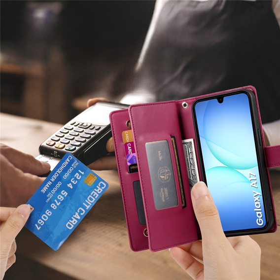 Wallet Zipper Pocket flip tok Samsung Galaxy A17 5G, Wallet Zipper Pocket, piros