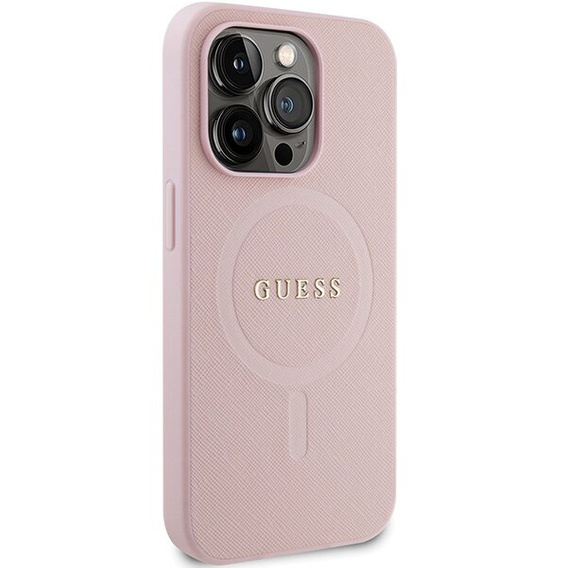 GUESS Telefontok a iPhone 14 Pro, Saffiano MagSafe, rózsaszín