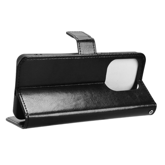 Pattintható tok a Xiaomi Redmi Note 14 4G, Crazy Horse Wallet, fekete