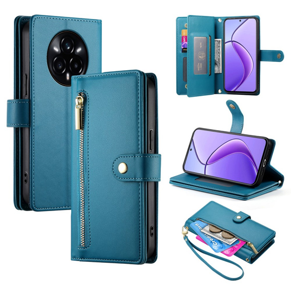 Pattintható tok a Realme 14 Pro+ 5G, Wallet Zipper Pocket, kék