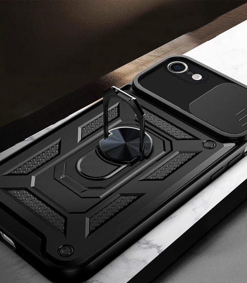 Páncélozott tok iPhone 16E, CamShield Slide, fekete + edzett üveg 9H