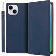 Pattintható tok a iPhone 14 Plus, Litchi Skin Grain, sötétkék