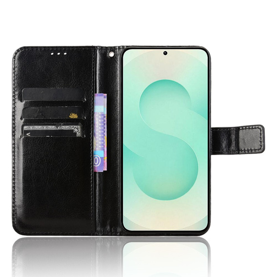 Pattintható tok a Samsung Galaxy S25 Edge, Crazy Horse Wallet, fekete