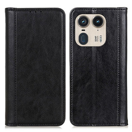 Pattintható tok Motorola Edge 50 Ultra, Split Leather, fekete