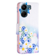 Pattintható tok a Xiaomi Redmi 13C / Poco C65, Wallet, butterfly & flowers, fehér