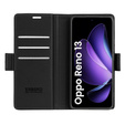 Tok Oppo Reno 13, ERBORD Glossy Litchi, pénztárca patenttal, fekete