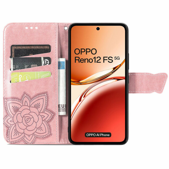 Pattintható tok a Oppo Reno 12FS / 12F, Butterfly, rózsaszín rose gold