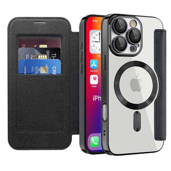 Pattintható tok a iPhone 16 Pro, RFID Wallet MagSafe CamShield, fekete