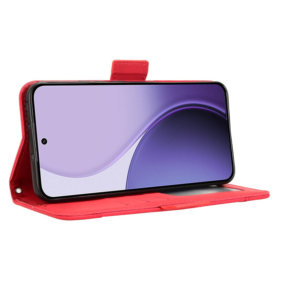 Flap tok Oppo Reno 14, kártya slot, pénztárca, piros