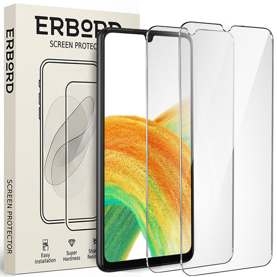 2x edzett üveg a Samsung Galaxy A33 5G, ERBORD 9H Hard Glass a képernyőn