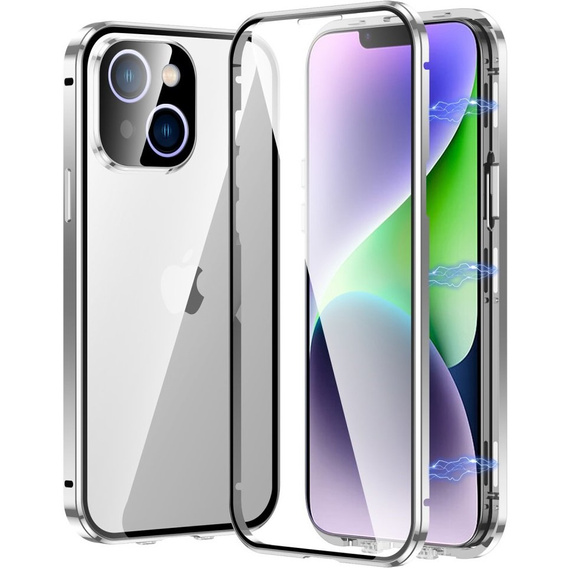 Tok iPhone 15 Plus, Magnetic Dual Glass, ezüst