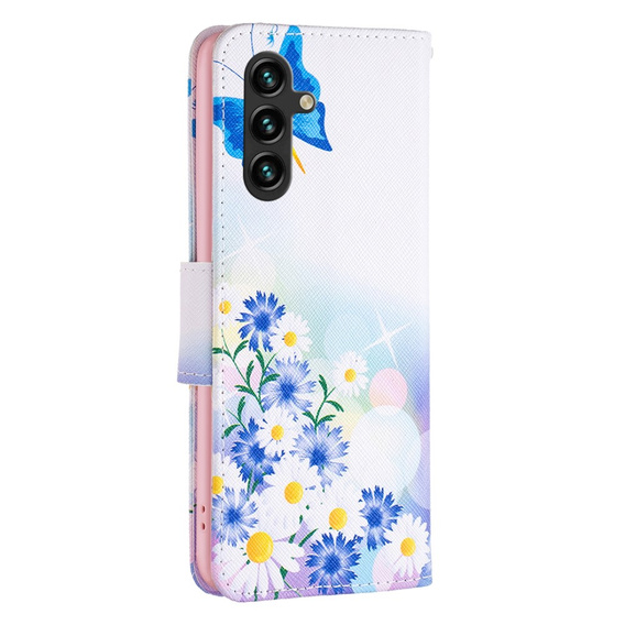 Pattintható tok a Samsung Galaxy A55 5G, Wallet, Butterfly & Flowers, fehér