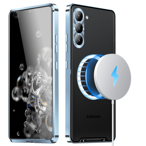 Kameravédő tok Samsung Galaxy S23 FE, CamShield MagSafe, átlátszó / kék