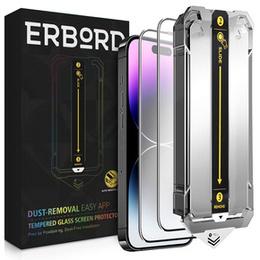 2x edzett üveg iPhone 15 Pro Max, ERBORD Easy App Full Screen Protector