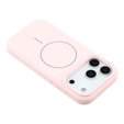 Szilikon tok iPhone 17 Pro Max készülékhez, MagSafe, ütésálló, rózsaszínű
