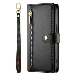 Pattintható tok a Samsung Galaxy A56 5G, Wallet Zipper Pocket, fekete