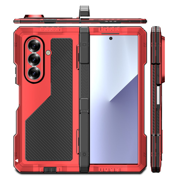 Páncélozott tok Samsung Galaxy Z Fold6 5G készülékhez, alumínium, állvánnyal és tolltartóval, fekete