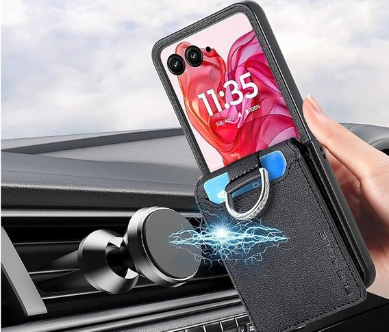 Tok Motorola Razr 50 Ultra, Card Slot Ring Case, fekete